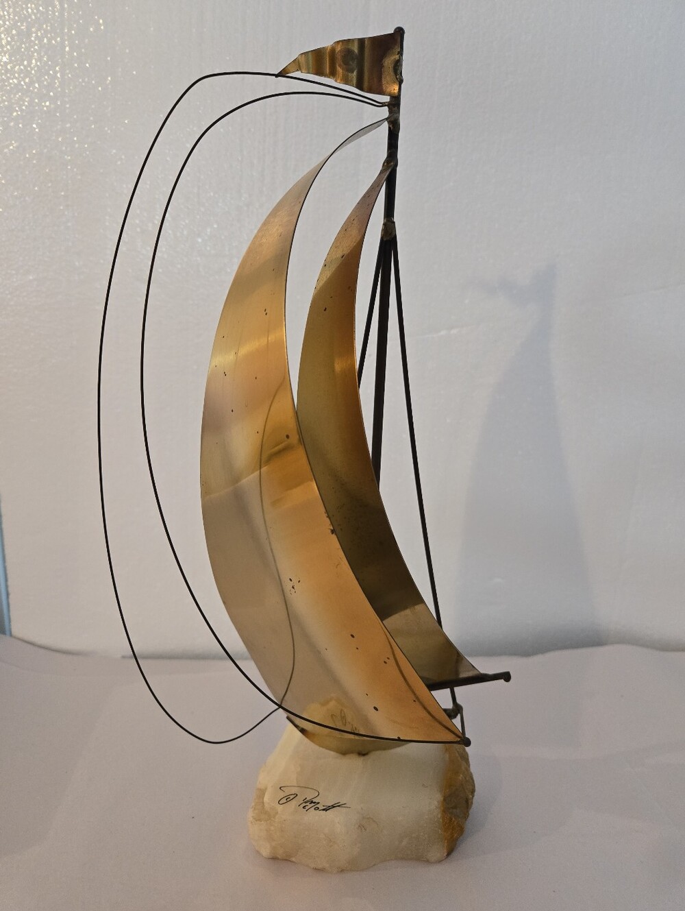 LARGE Vintage DeMott Copper Brass Brutalist Metal Sailboat Sculpture Signed 15"T